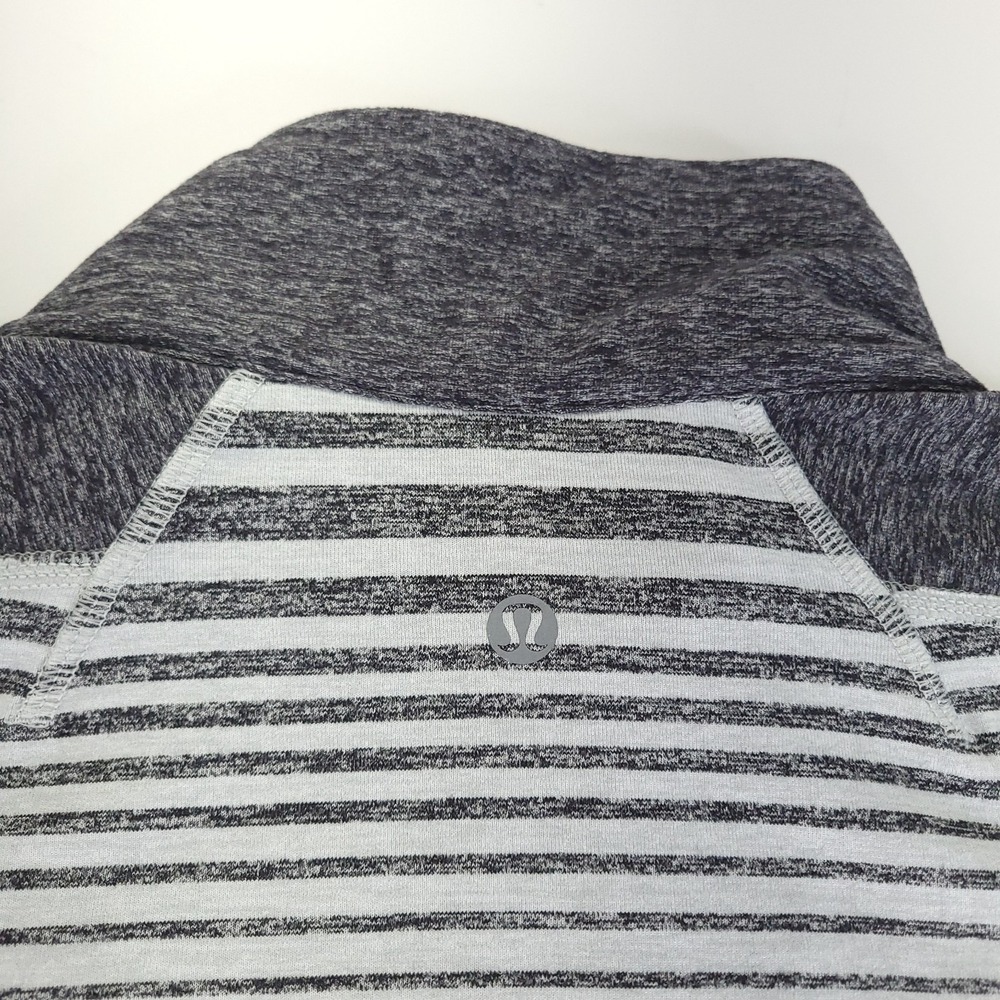 Lululemon Shirt Mens XL Gray White Striped Quarter Zip Raglan Sleeve Pullover - Picture 8 of 9